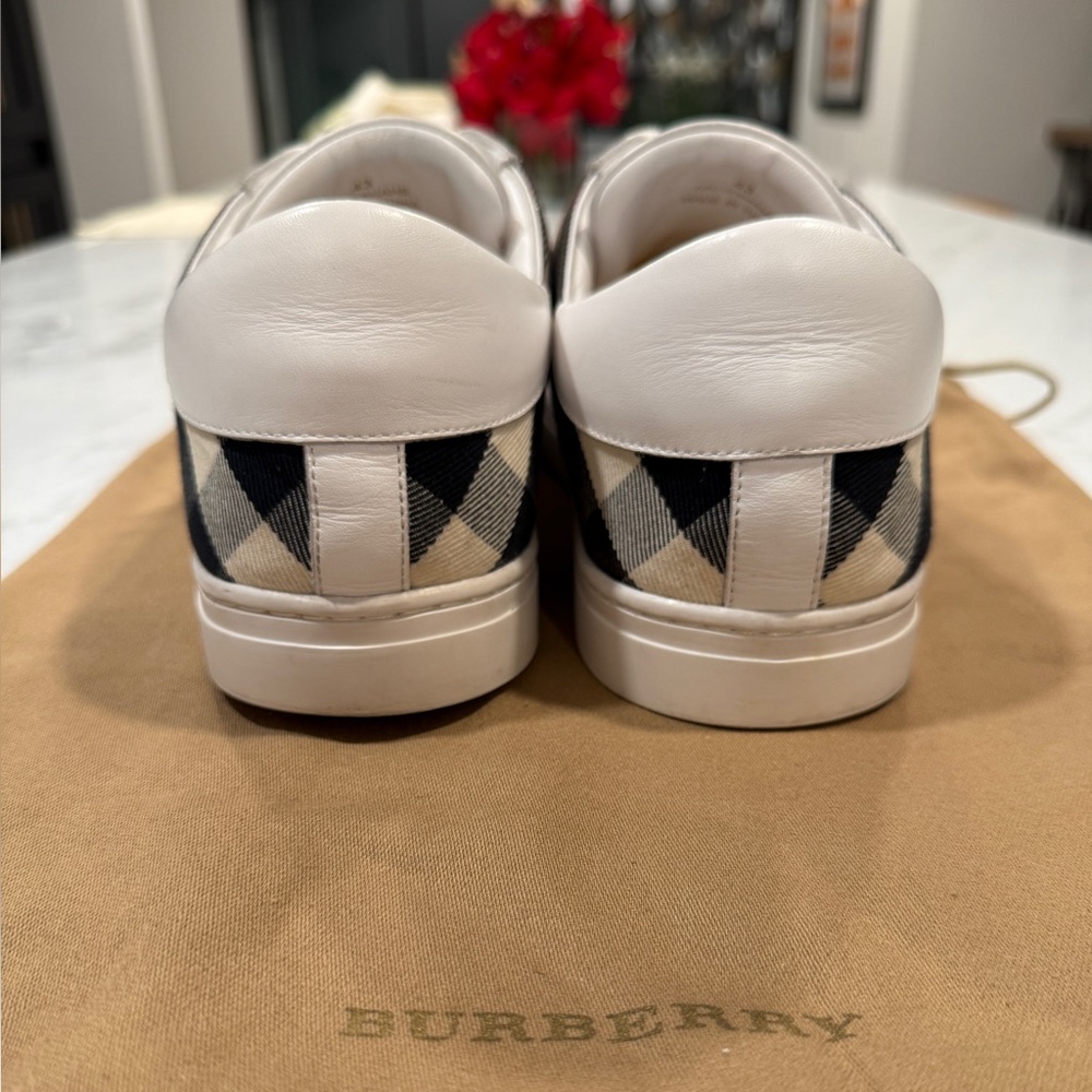 Burberry White and Black Check Sneakers